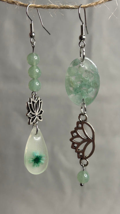 Boucles d’oreilles “Lotus Vert” – Harmonie naturelle &amp; douceur spirituelle