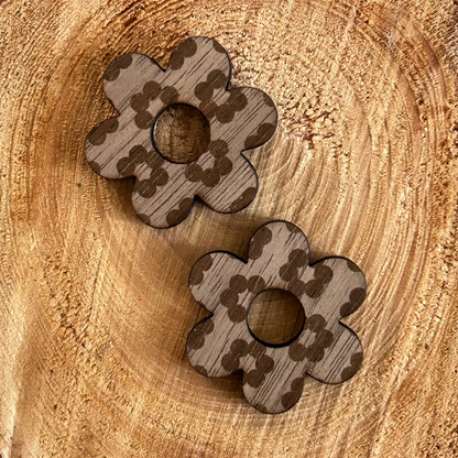 Boucles d’oreilles créoles & fleurs interchangeables en bois de noyer