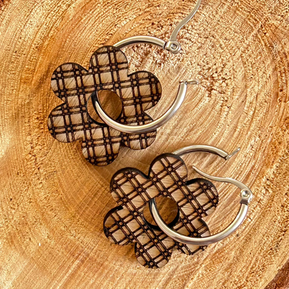 Boucles d’oreilles créoles & fleurs interchangeables en bois de noyer